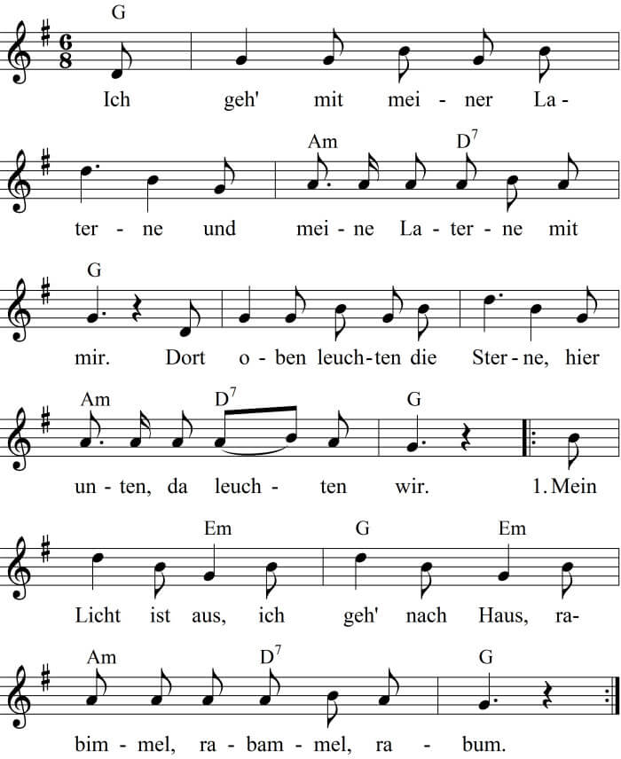 Noten zum Lied -Ich geh mit meiner Laterne- Noten zum Lied -Ich geh mit meiner Laterne-