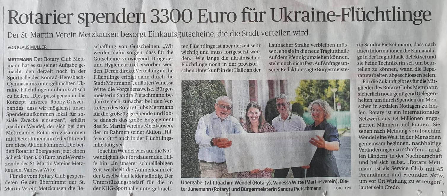 Der Sankt Martin Verein Metzkausen besorgt Einkaufsgutscheine, die die Stadt Mettmann verteilen wird. Der Sankt Martin Verein Metzkausen besorgt Einkaufsgutscheine, die die Stadt Mettmann verteilen wird.